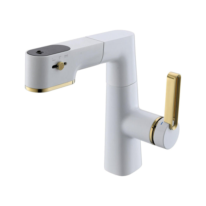 White digital display pull-out bathroom faucet - ParrotUncle