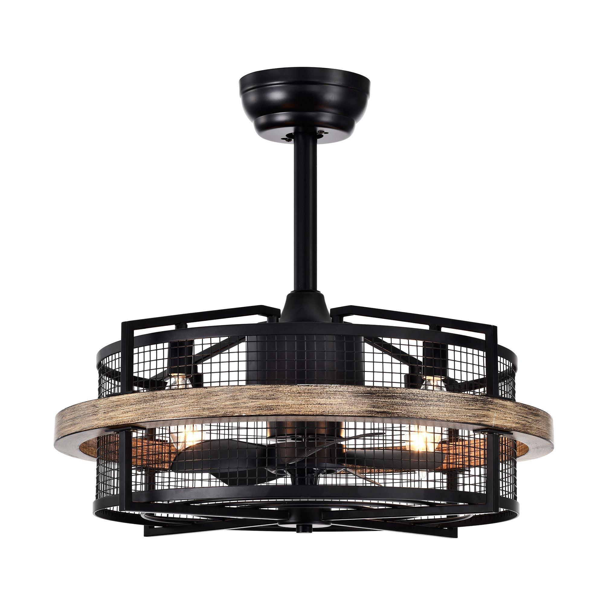 20" Industrial Downrod Mount Fandelier Ceiling Fan with Lighting and Remote Control - ParrotUncle