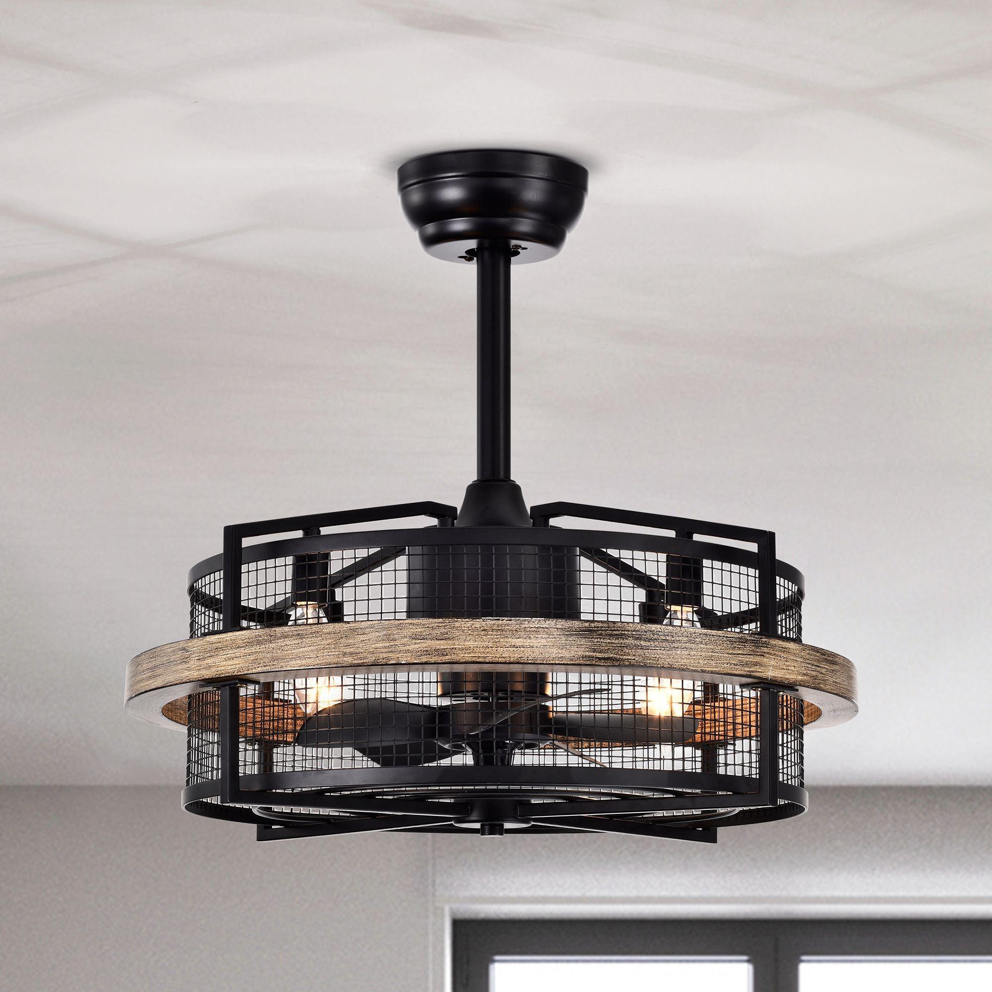 20" Industrial Downrod Mount Fandelier Ceiling Fan with Lighting and Remote Control - ParrotUncle