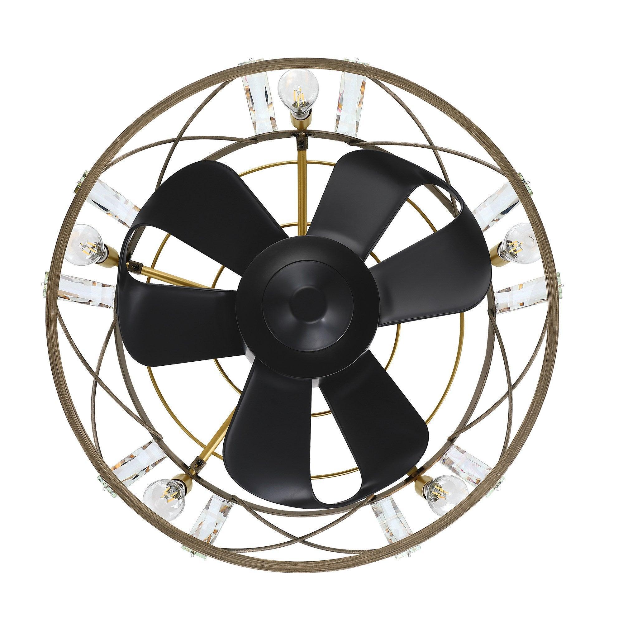 23" Industrial Satin Nickel DC Motor Downrod Mount Reversible Fandelier Ceiling Fan with Lighting and Remote Control - ParrotUncle