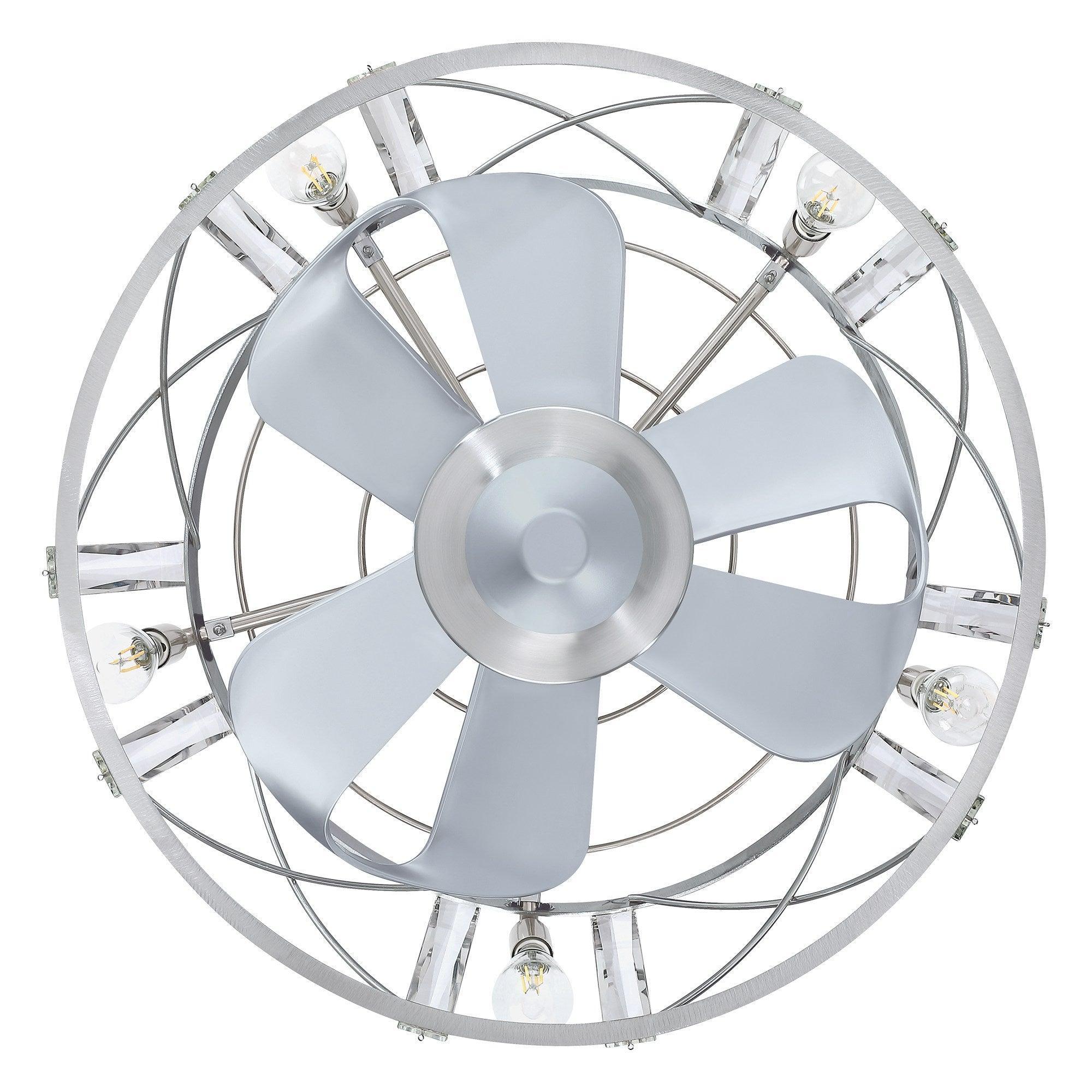23" Industrial Satin Nickel DC Motor Downrod Mount Reversible Fandelier Ceiling Fan with Lighting and Remote Control - ParrotUncle