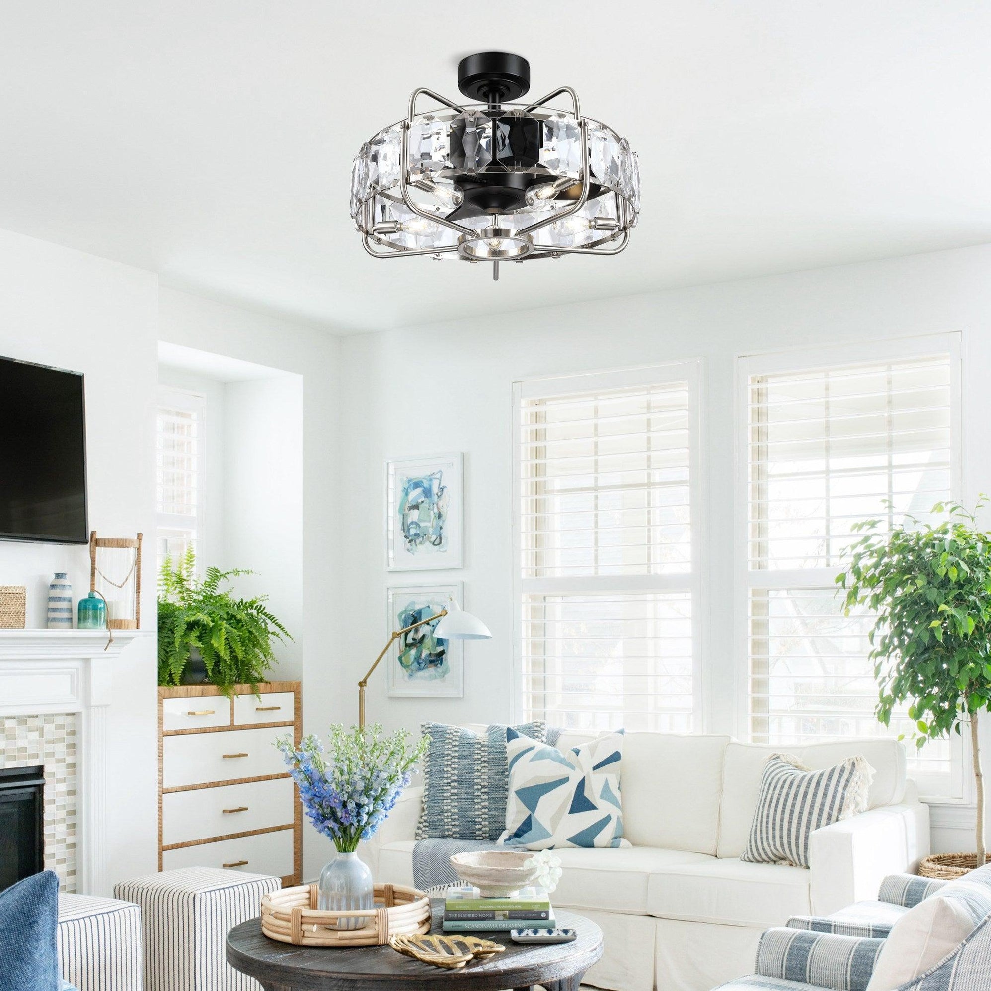 ⭐︎king⭐︎ KINGTORO Luxury Crystal Ceiling Fan with Light Fixture, 18