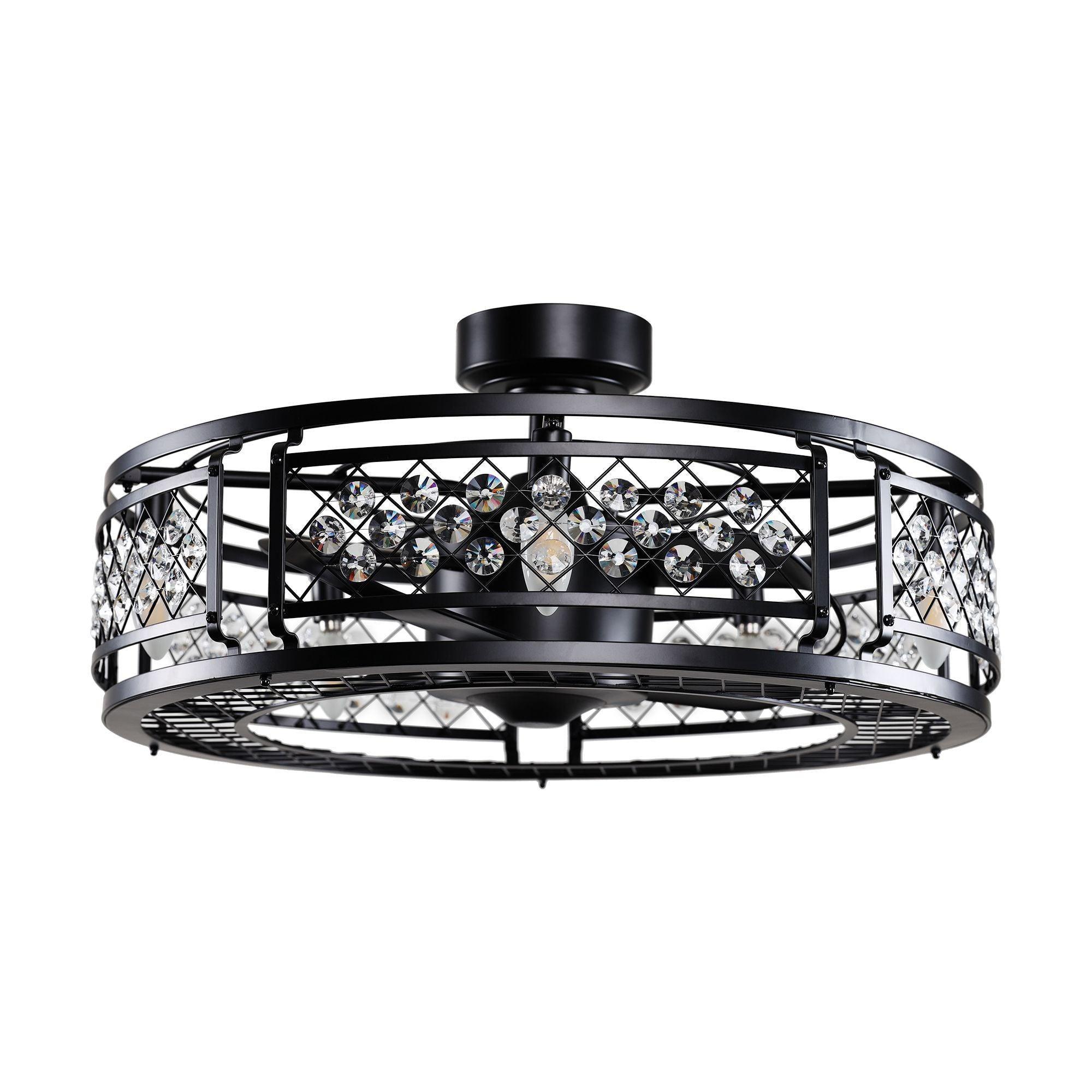 27" Wright Industrial DC Motor Downrod Mount Reversible Crystal Ceiling Fan with Lighting and Remote Control - ParrotUncle
