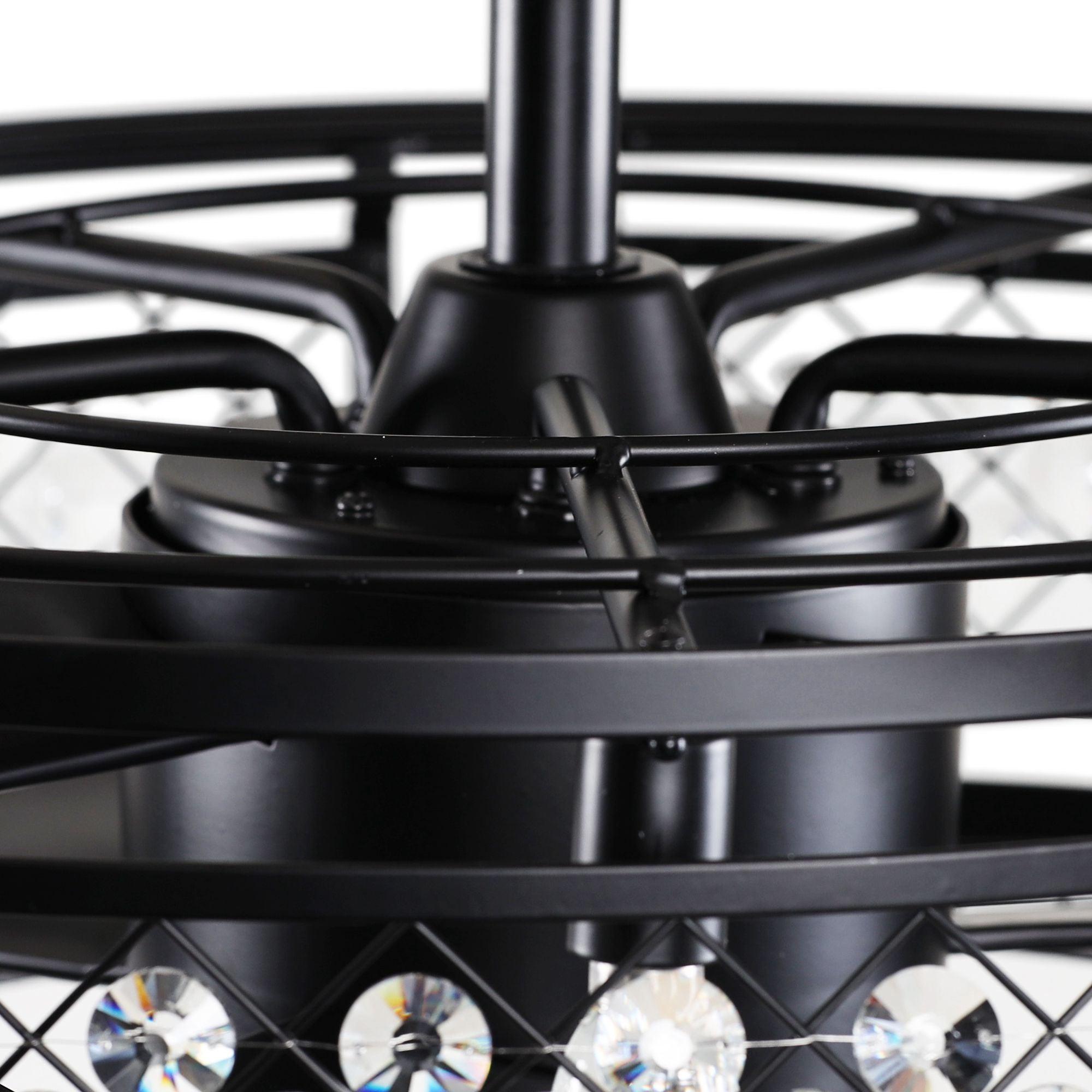 27" Wright Industrial DC Motor Downrod Mount Reversible Crystal Ceiling Fan with Lighting and Remote Control - ParrotUncle