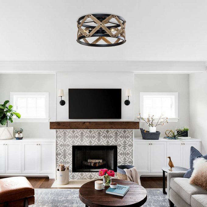 3-Light Industrial Drum Flush Mount Ceiling Light - ParrotUncle