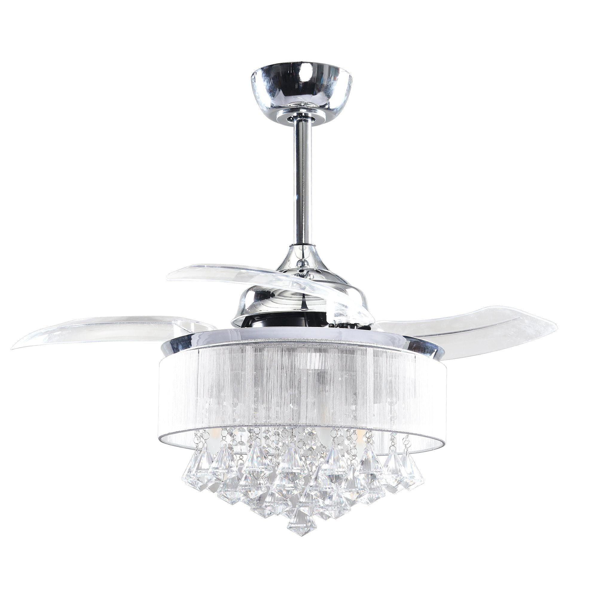 36" Bangaiore Modern Downrod Mount Crystal Ceiling Fan with Lighting and Remote Control - ParrotUncle