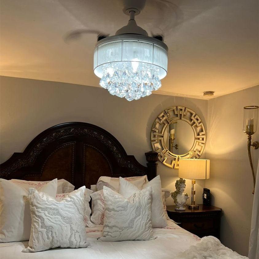 36" Bangaiore Modern Downrod Mount Crystal Ceiling Fan with Lighting and Remote Control - ParrotUncle