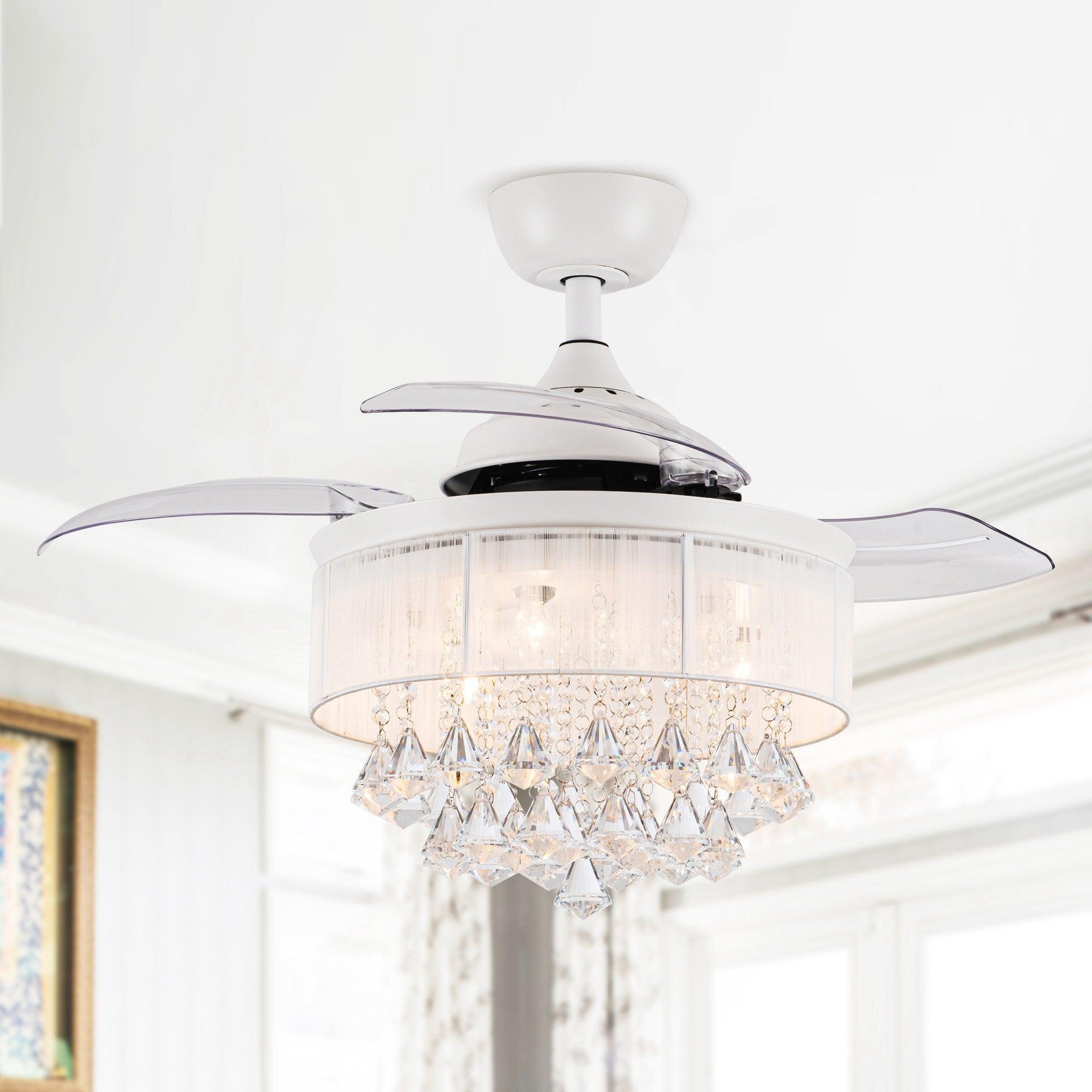 36" Bangaiore Modern Downrod Mount Crystal Ceiling Fan with Lighting and Remote Control - ParrotUncle