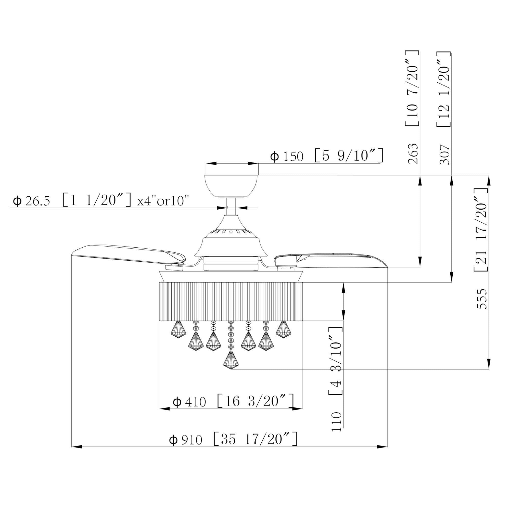 36" Bangaiore Modern Downrod Mount Crystal Ceiling Fan with Lighting and Remote Control - ParrotUncle
