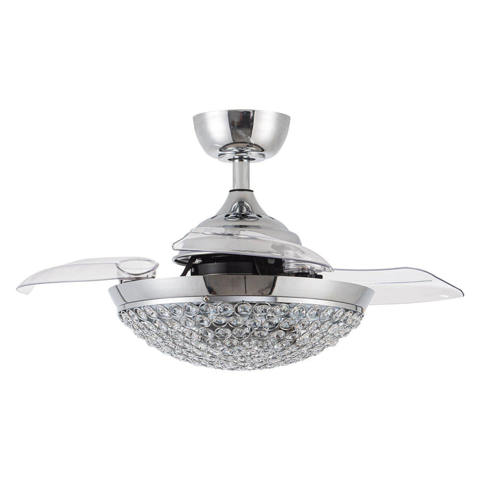 36" Brownesville Modern Chrome Downrod Mount Crystal Ceiling Fan with Lighting and Remote Control - ParrotUncle