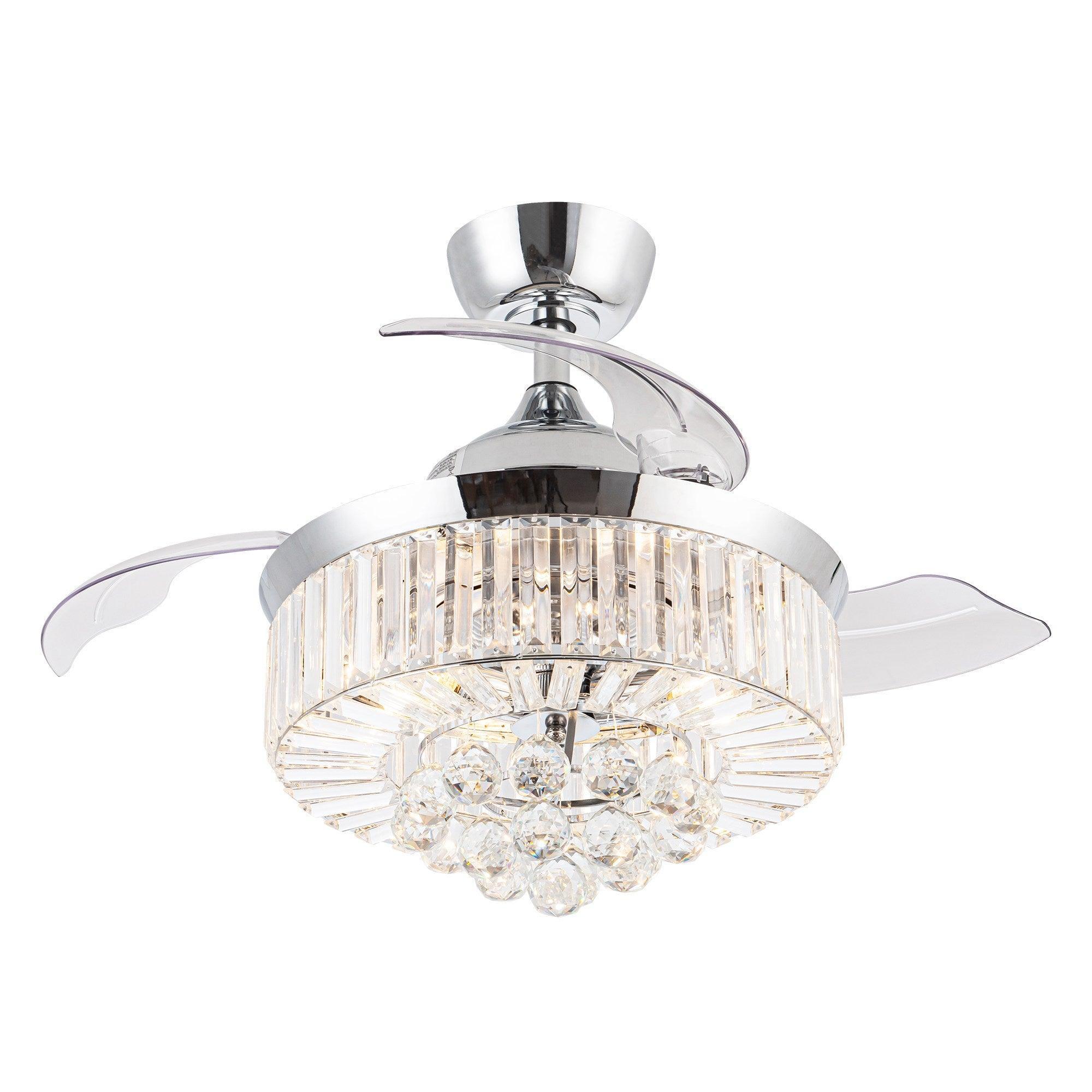 36" Broxburne Modern Chrome Downrod Mount Crystal Ceiling Fan with Lighting and Remote Control - ParrotUncle