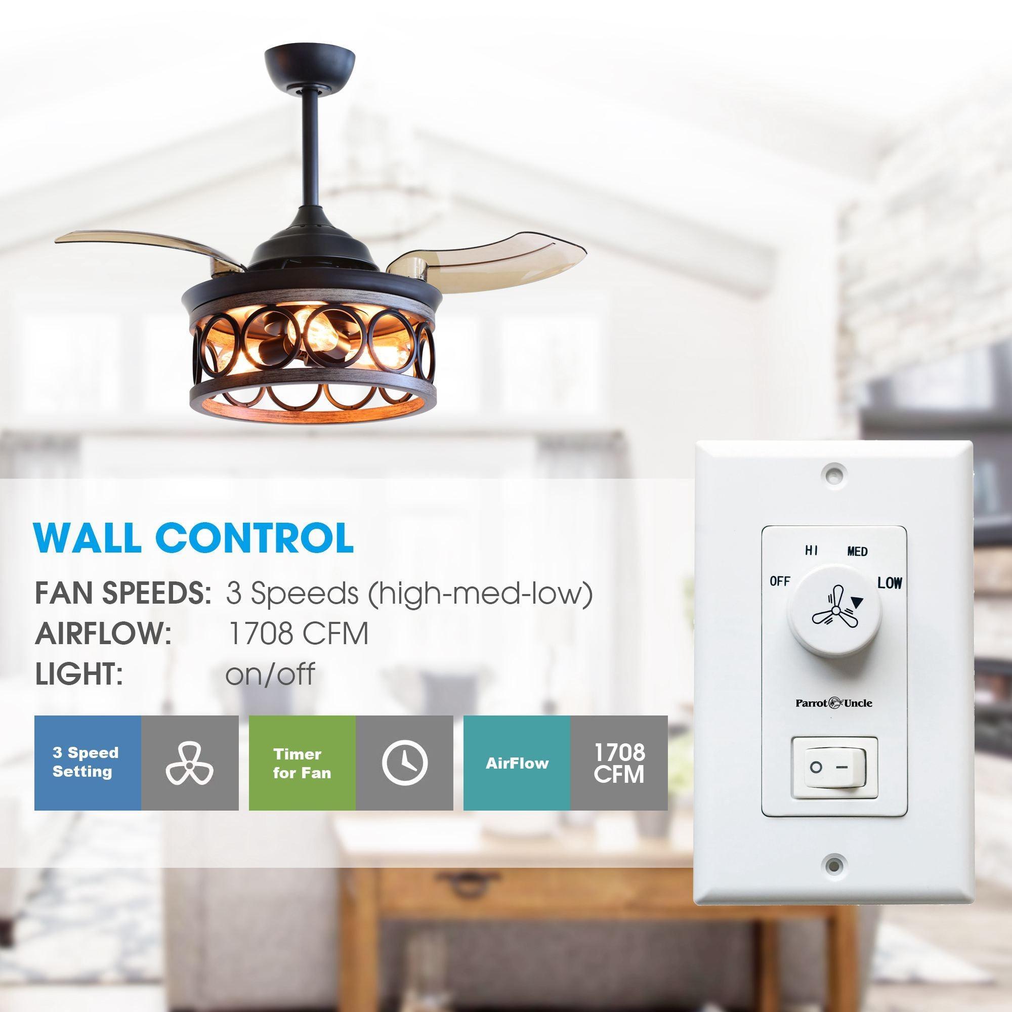 36" Mirelle Farmhouse Downrod Mount Ceiling Fan with Lighting and Wall Control - ParrotUncle