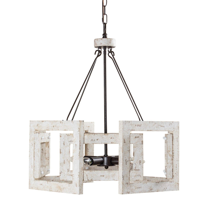 4-Light Distressed White Wooden Drum Chandelier - ParrotUncle