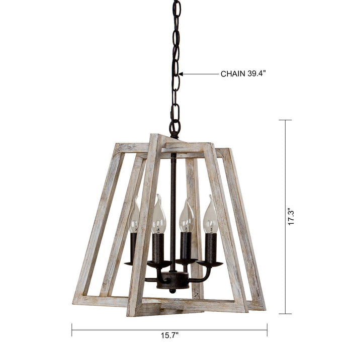 4-Light Wooden Rustic Lantern Pendant LED - ParrotUncle