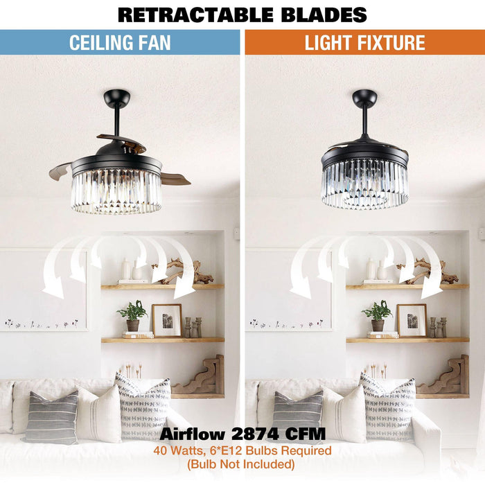 42" Industrial Downrod Mount Crystal Ceiling Fan with Lighting and Remote Control - ParrotUncle