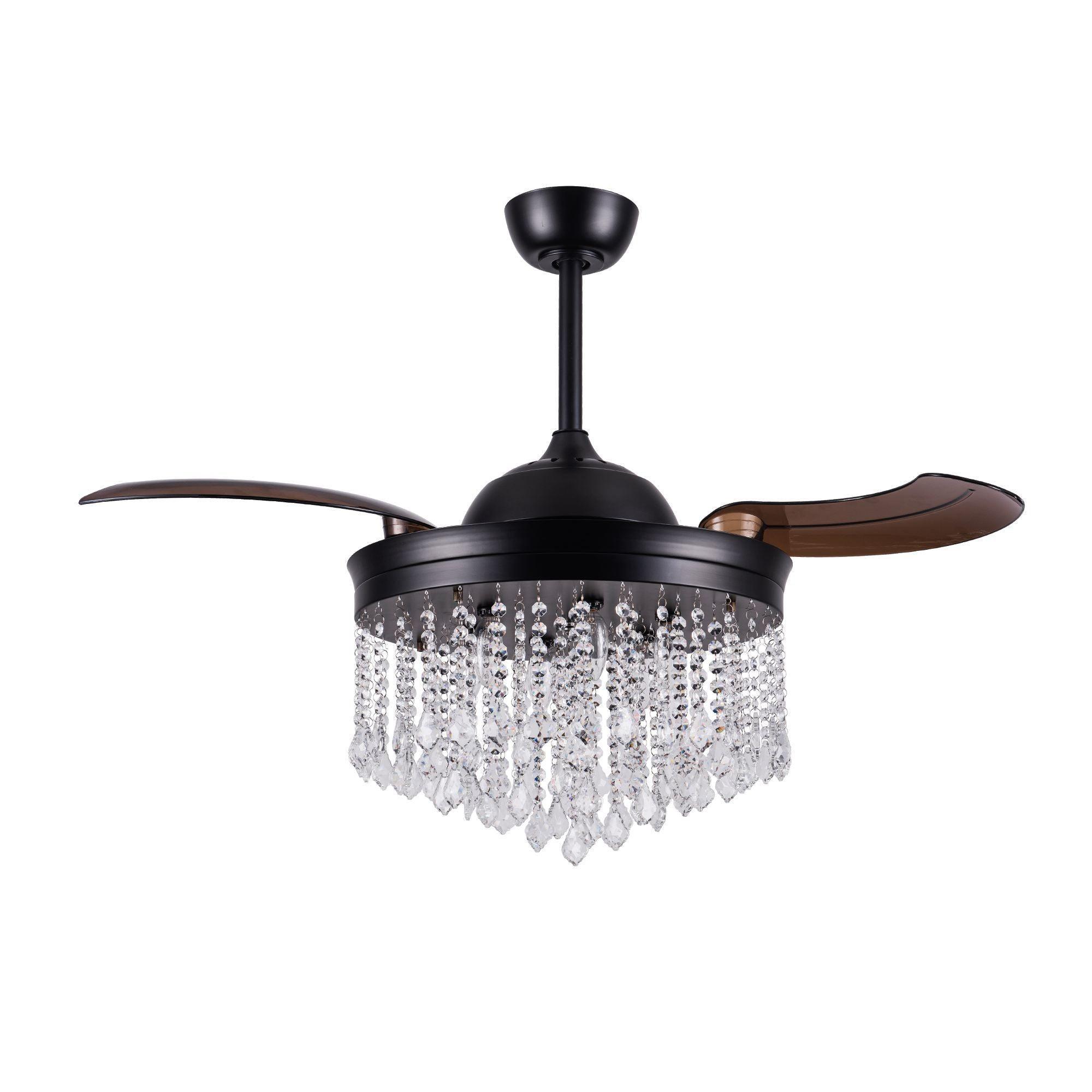 42" Mateo Modern Downrod Mount Crystal Ceiling Fan with Lighting and Remote Control - ParrotUncle