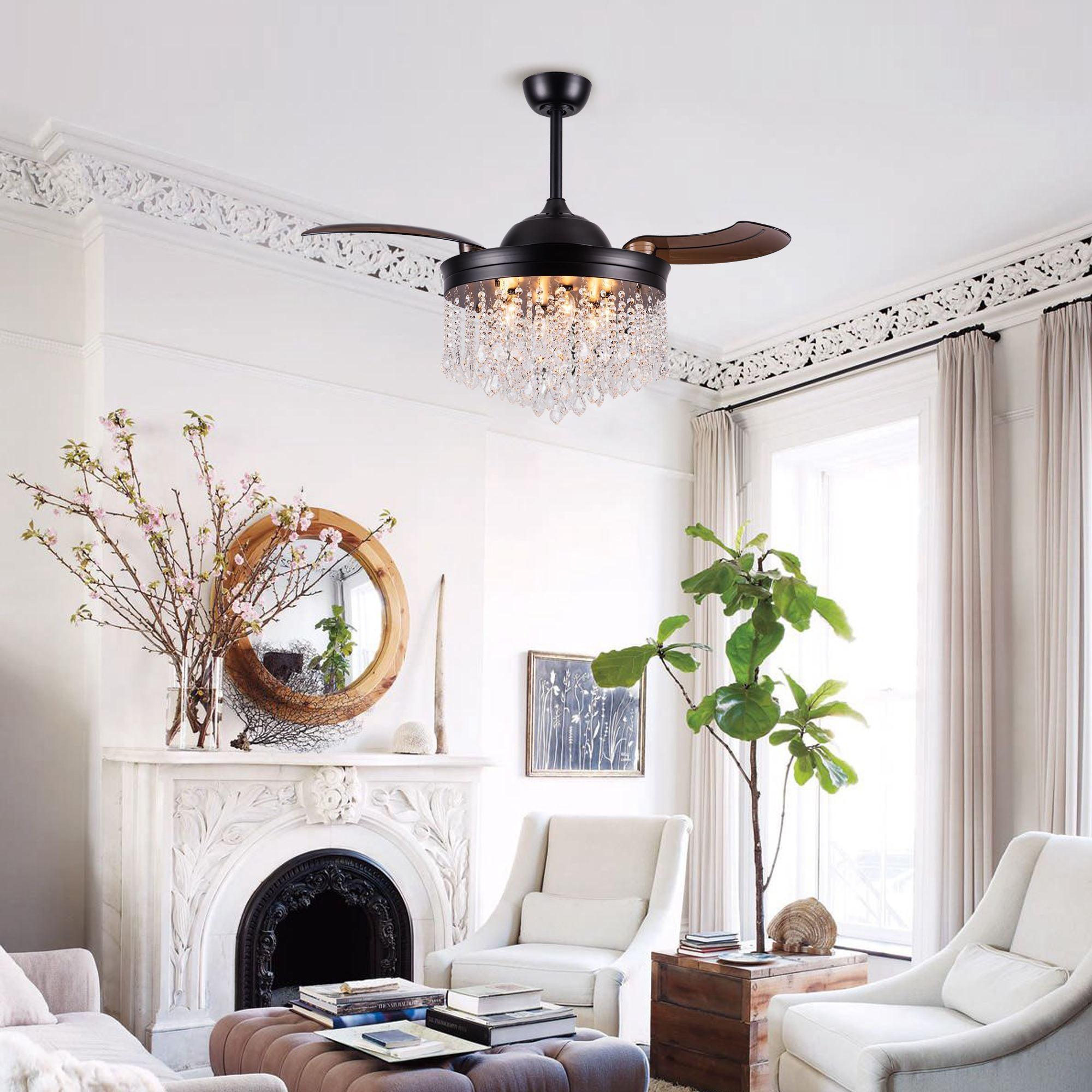 42" Mateo Modern Downrod Mount Crystal Ceiling Fan with Lighting and Remote Control - ParrotUncle