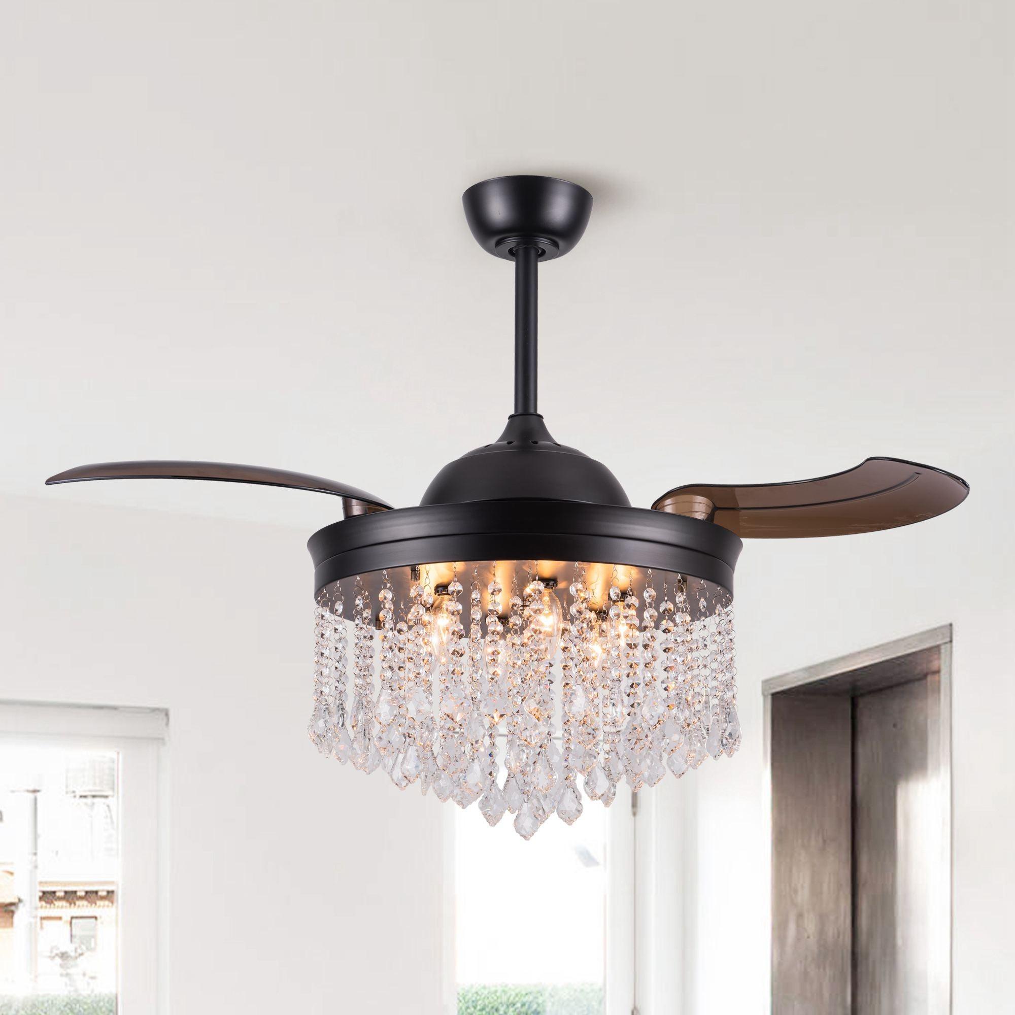 42" Mateo Modern Downrod Mount Crystal Ceiling Fan with Lighting and Remote Control - ParrotUncle