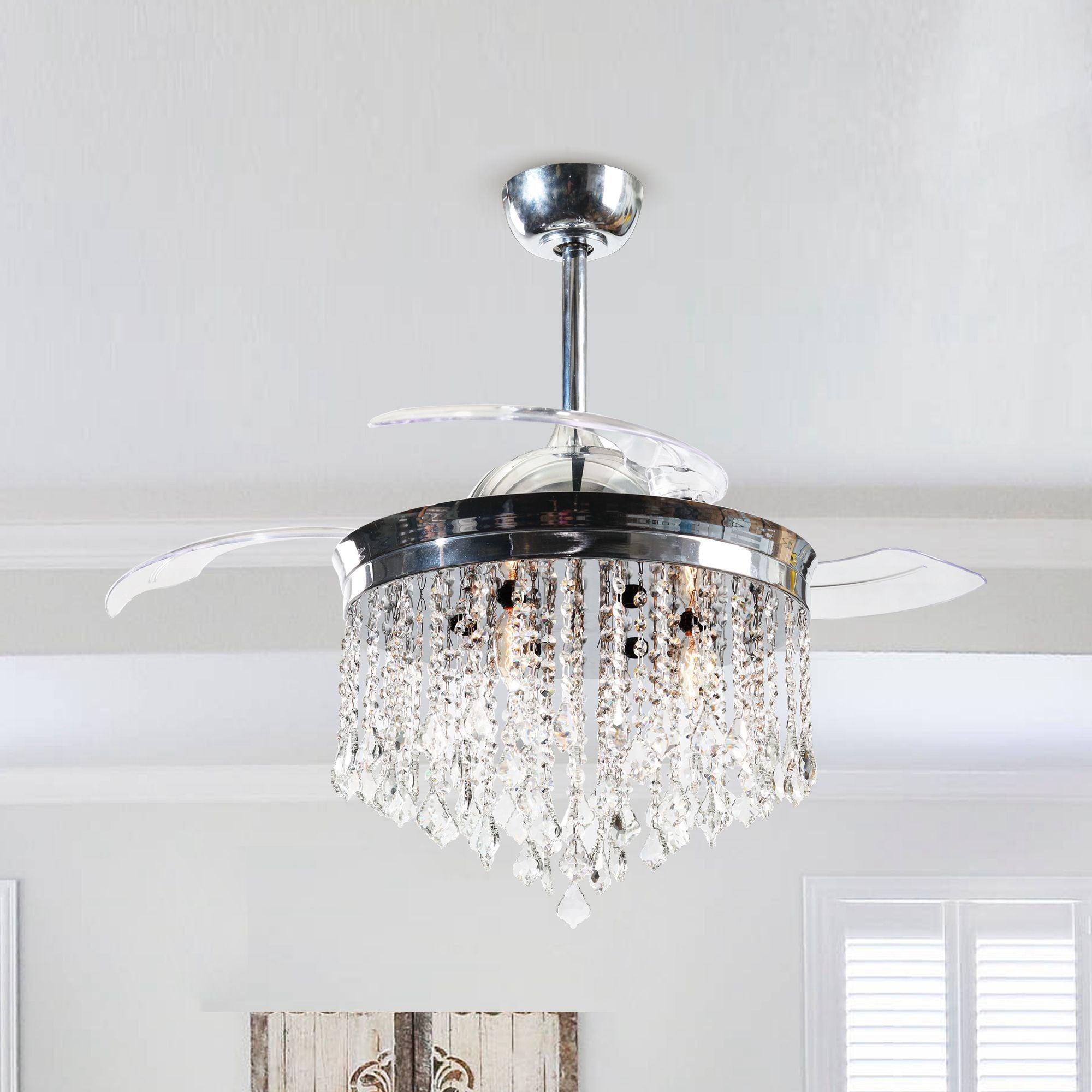 42" Mateo Modern Downrod Mount Crystal Ceiling Fan with Lighting and Remote Control - ParrotUncle