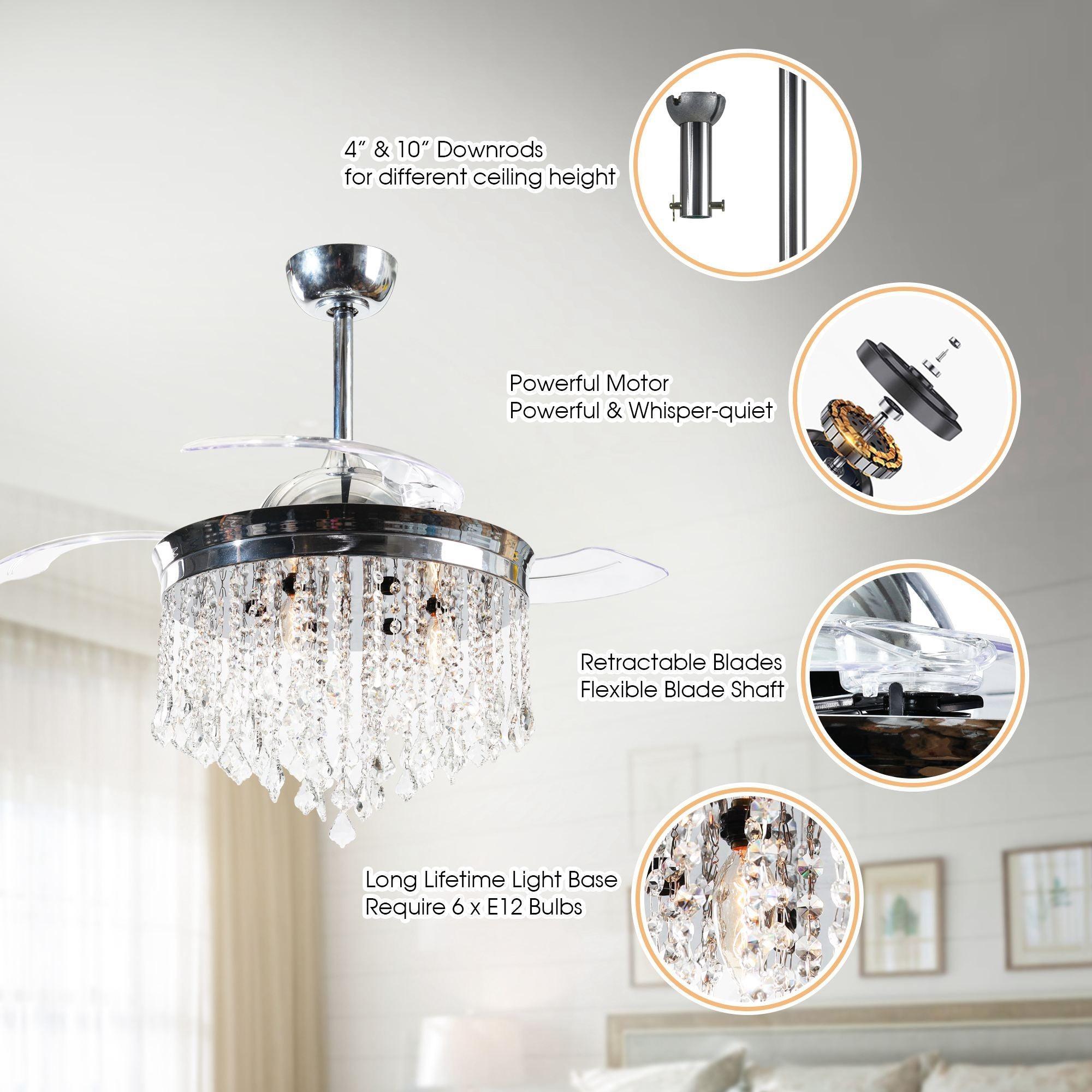 42" Mateo Modern Downrod Mount Crystal Ceiling Fan with Lighting and Remote Control - ParrotUncle