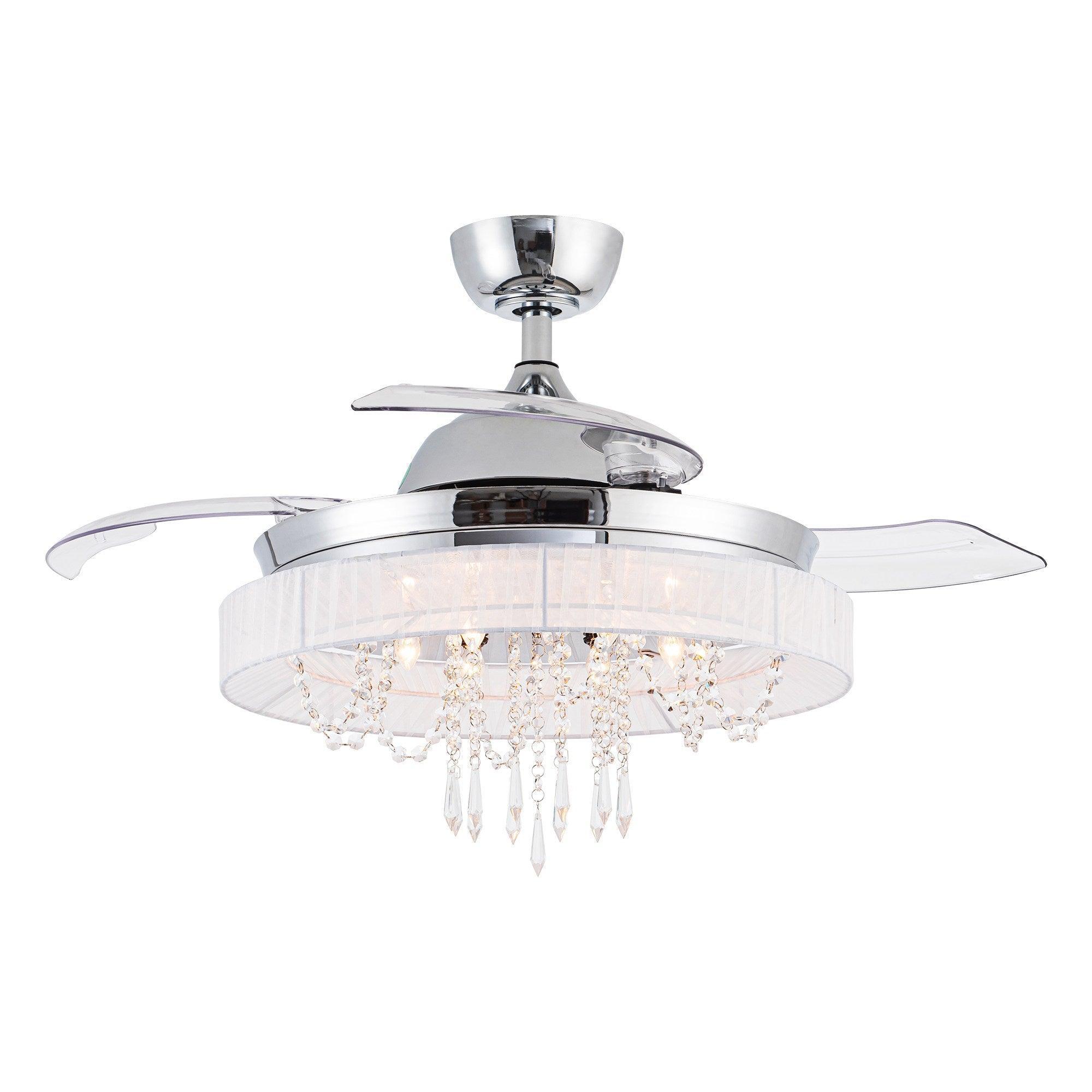 42" Modern Chrome Downrod Mount Crystal Ceiling Fan with Lighting and Remote Control - ParrotUncle