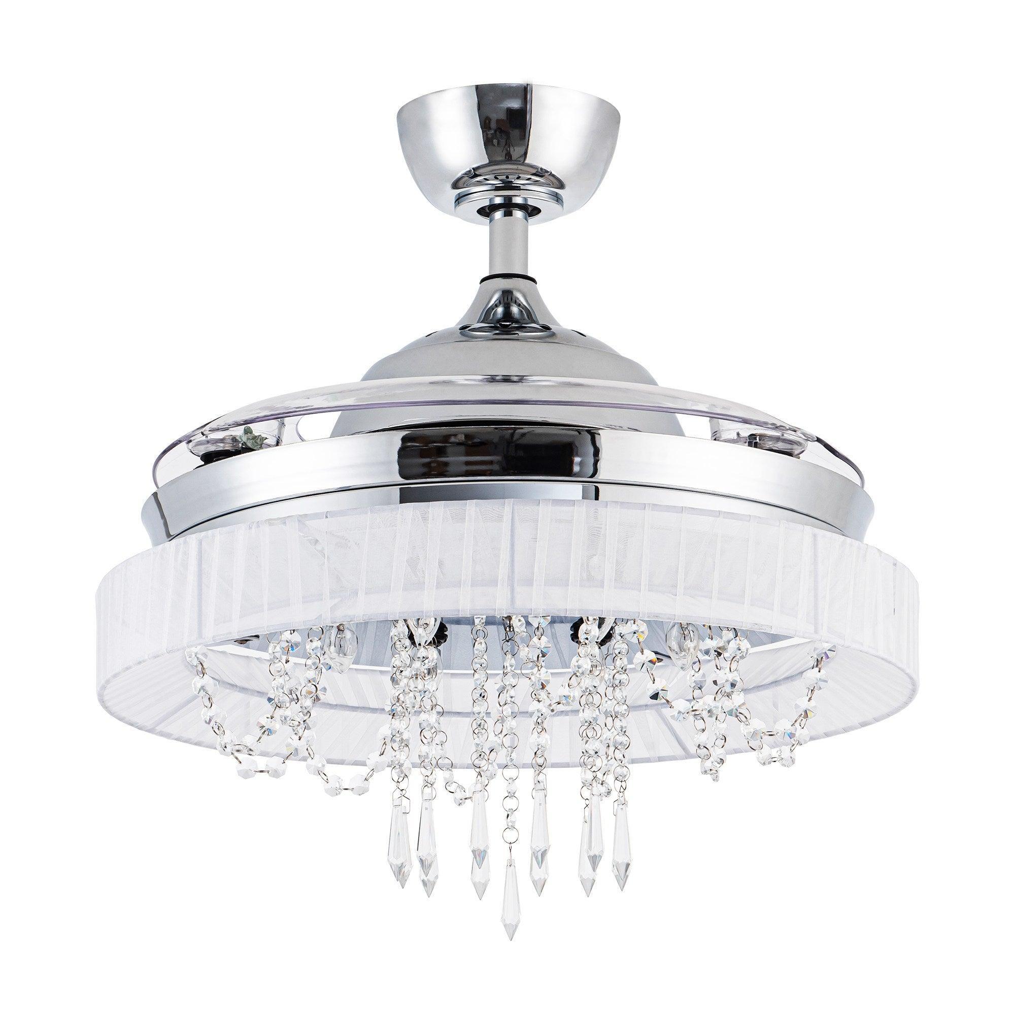 42" Modern Chrome Downrod Mount Crystal Ceiling Fan with Lighting and Remote Control - ParrotUncle