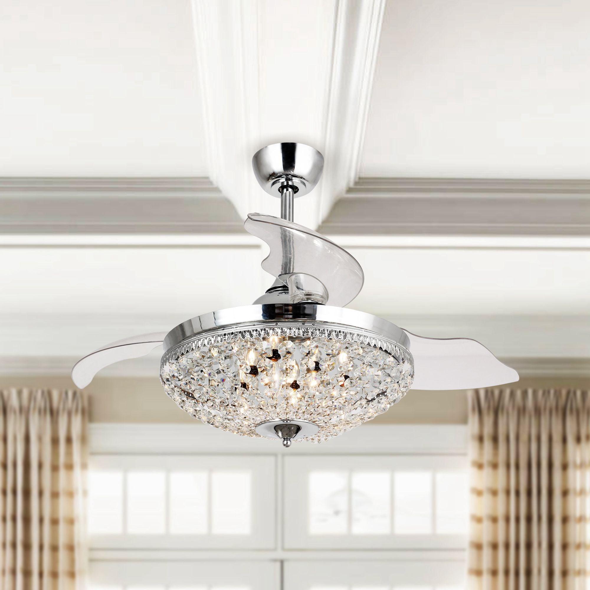 42" Servantes Modern Downrod Mount Crystal Ceiling Fan with Lighting and Remote Control - ParrotUncle