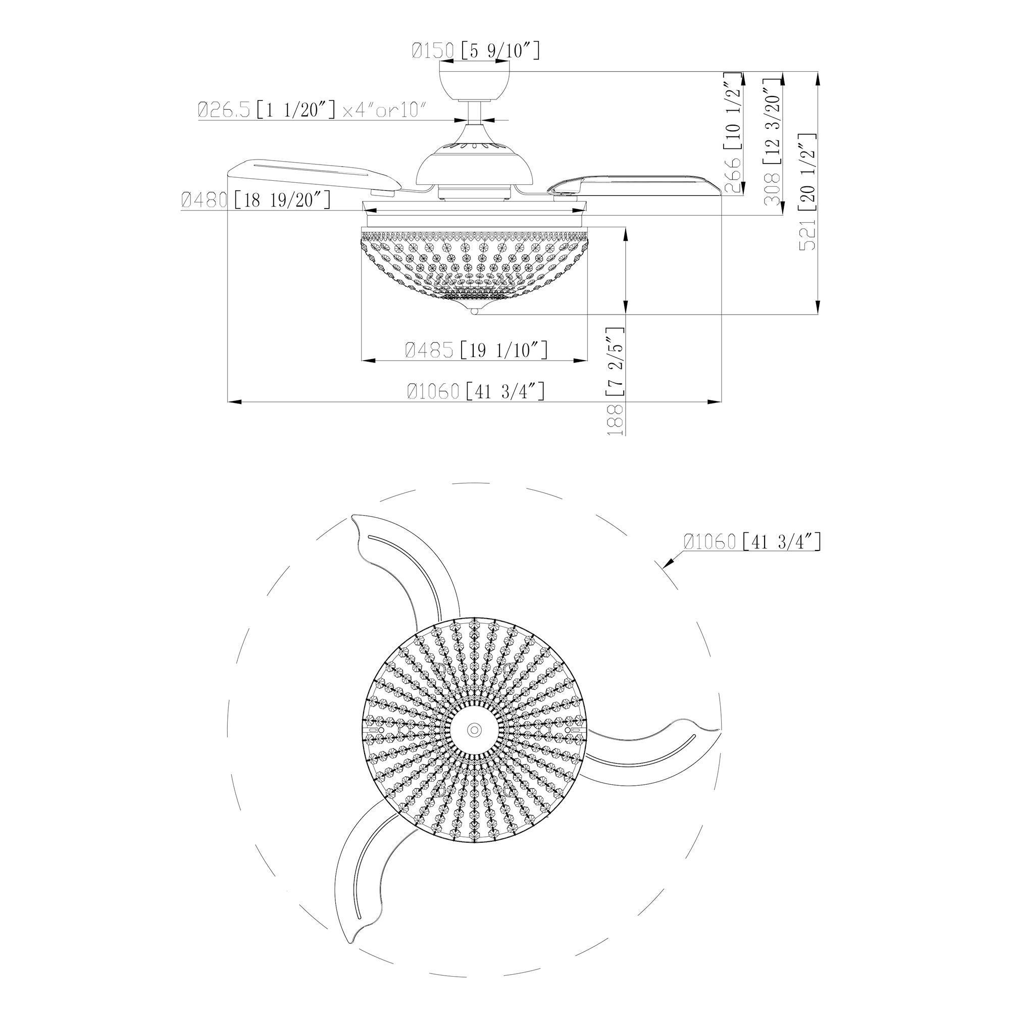 42" Servantes Modern Downrod Mount Crystal Ceiling Fan with Lighting and Remote Control - ParrotUncle