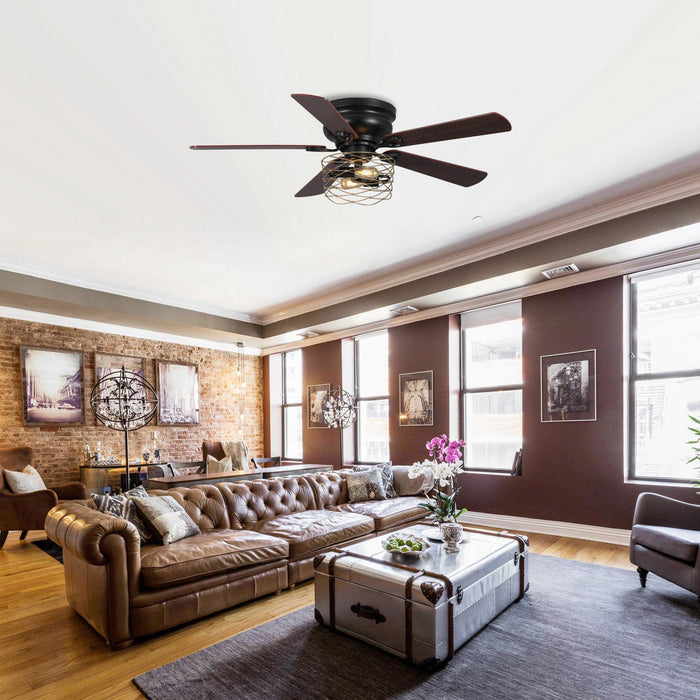 48" Athens Farmhouse Flush Mount Reversible Ceiling Fan with Lighting and Remote Control - ParrotUncle