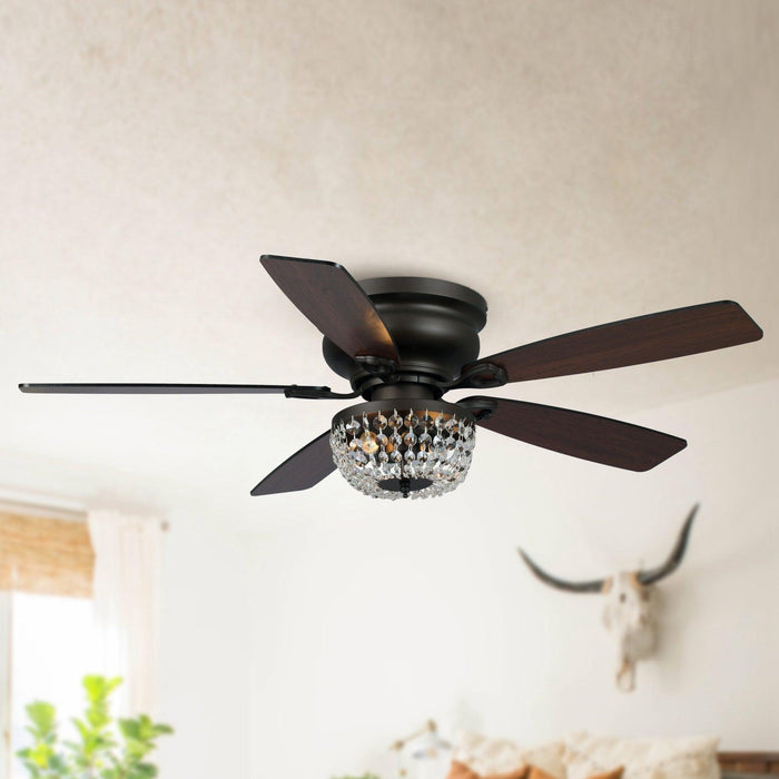 48" Modern Flush Mount Reversible Crytsal Ceiling Fan with Lighting and Remote Control - ParrotUncle