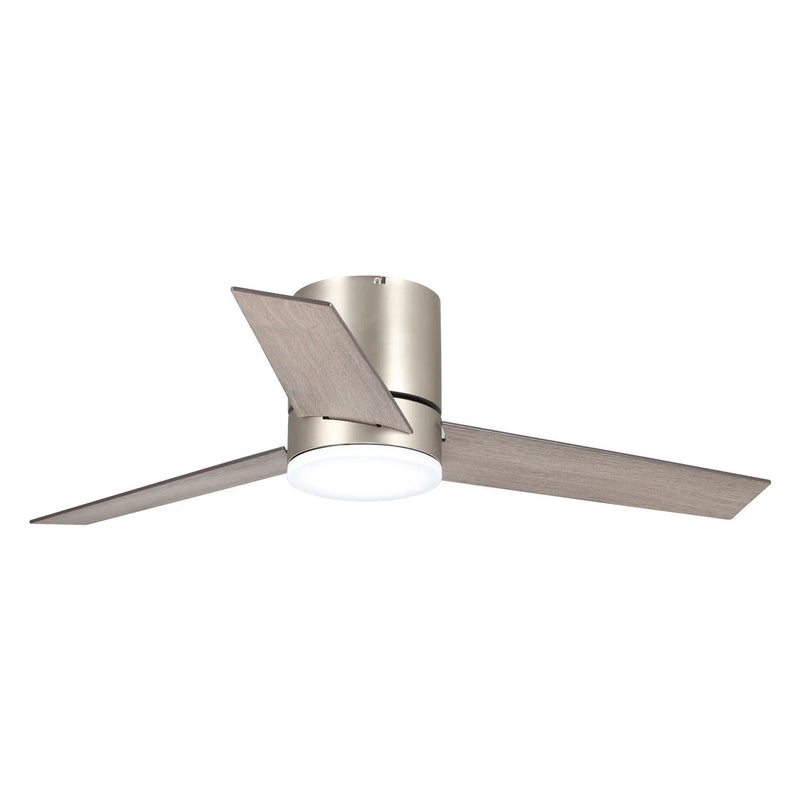 Ventilador de techo de perfil bajo de 48" con iluminación LED y montaje empotrado en níquel satinado