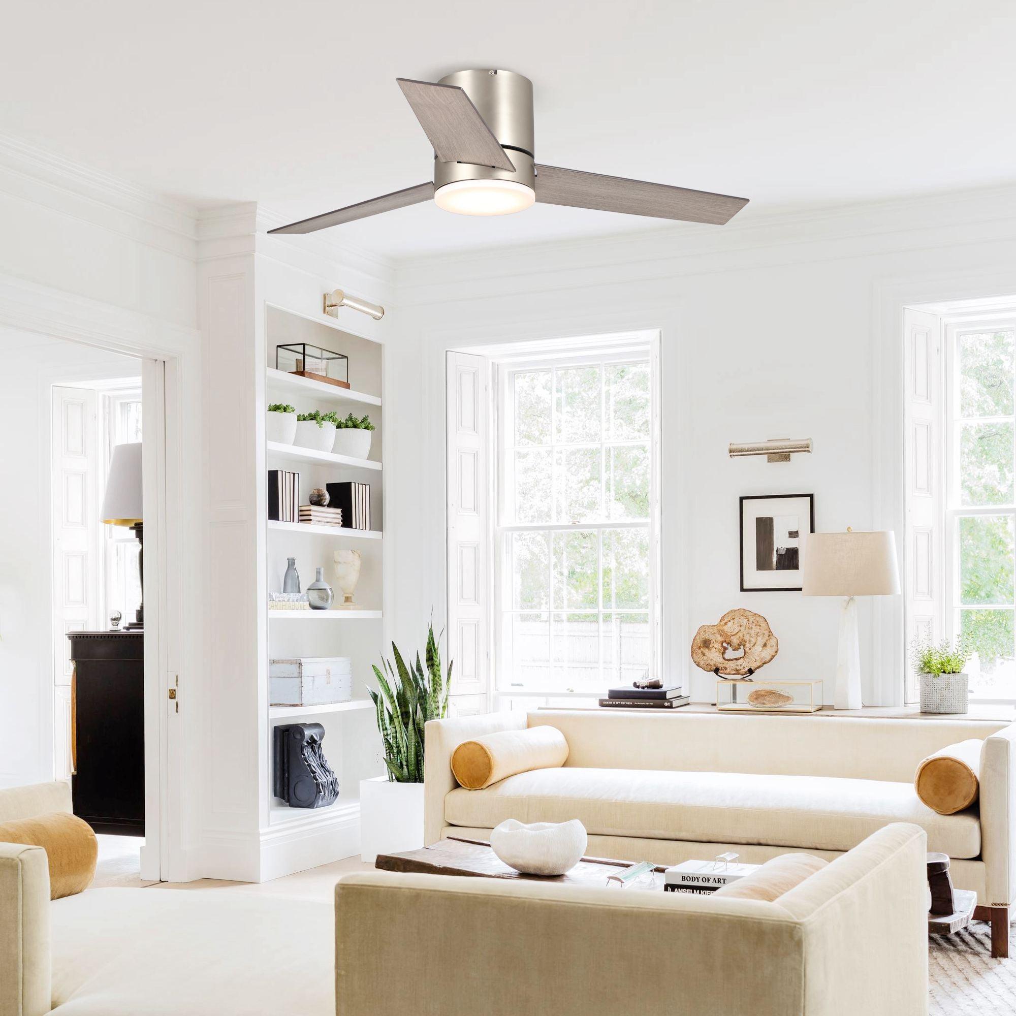 48" Modern Satin Nickel Flush Mount Reversible Ceiling Fan with Lighting and Remote Control - ParrotUncle
