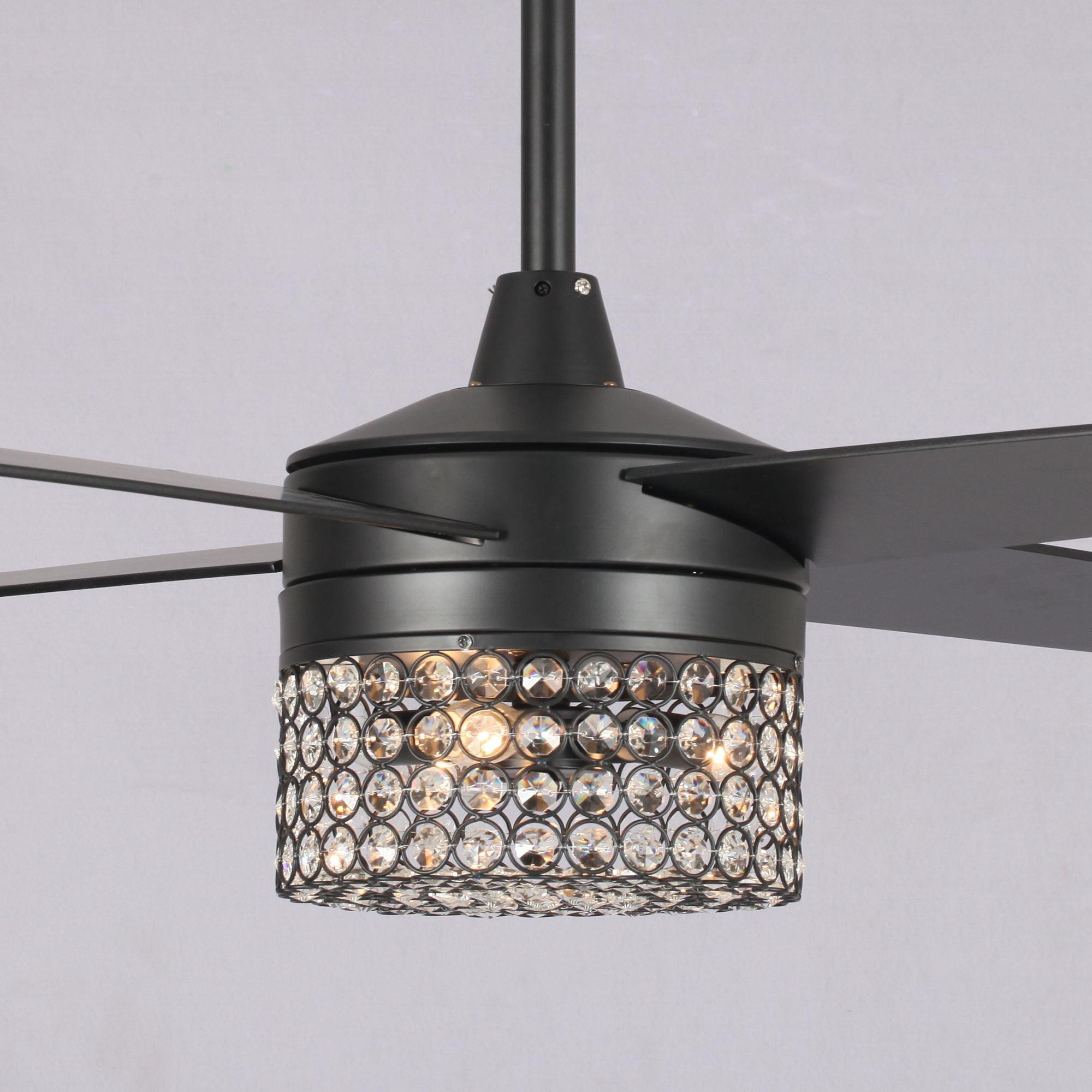 48" Pune Modern Downrod Mount Reversible Crystal Ceiling Fan with Lighting and Remote Control - ParrotUncle