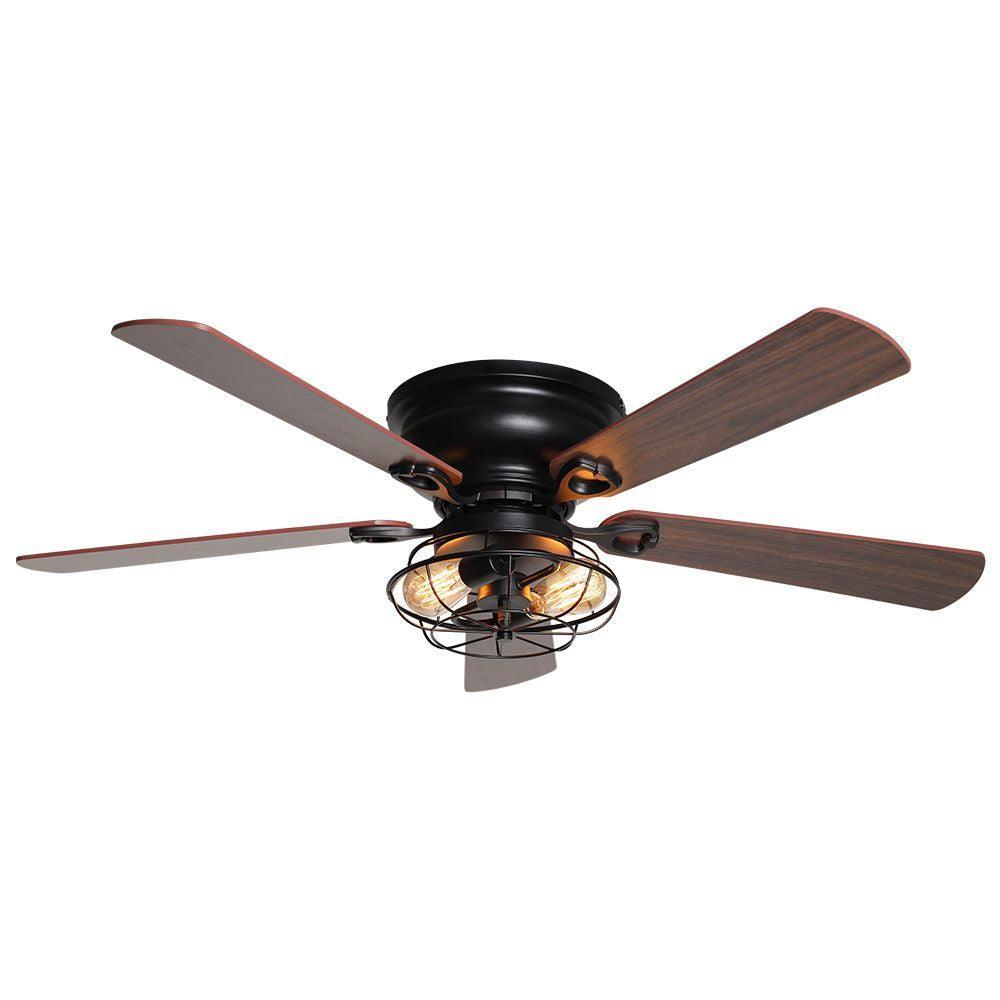 48" Ummuhan Industrial Flush Mount Reversible Ceiling Fan with Lighting and Remote Control - ParrotUncle
