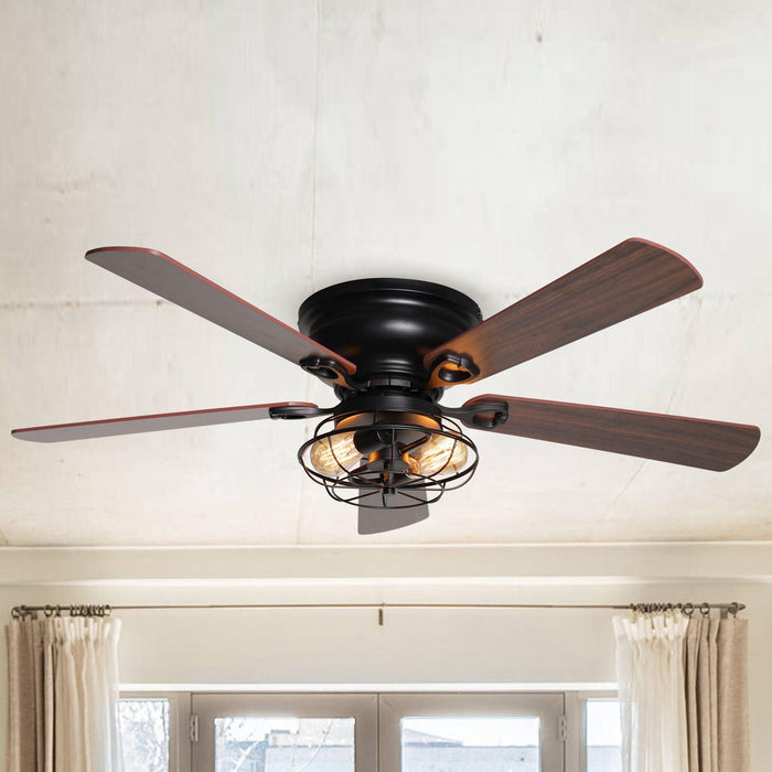 48" Ummuhan Industrial Flush Mount Reversible Ceiling Fan with Lighting and Remote Control - ParrotUncle