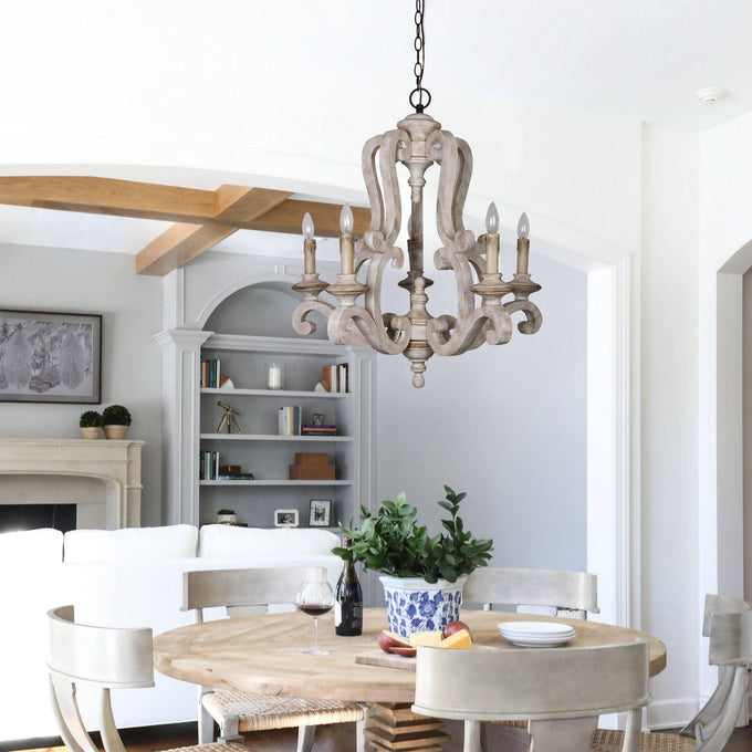 5-Lights Antique Wooden Candle Chandelier - ParrotUncle