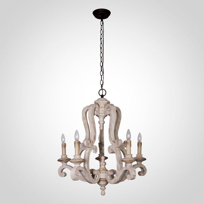 5-Lights Antique Wooden Candle Chandelier - ParrotUncle