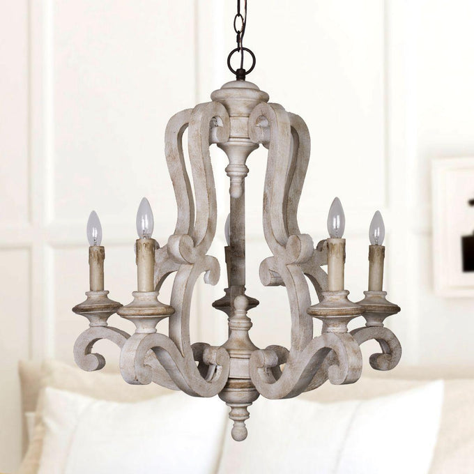 5-Lights Antique Wooden Candle Chandelier - ParrotUncle