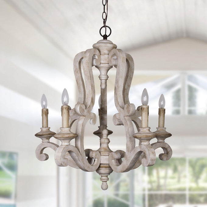 5-Lights Antique Wooden Candle Chandelier - ParrotUncle
