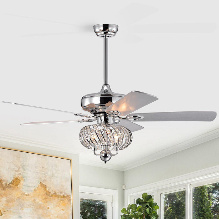 50" Modern Chrome Downrod Mount Reversible Crystal Ceiling Fan with Lighting and Remote Control - ParrotUncle