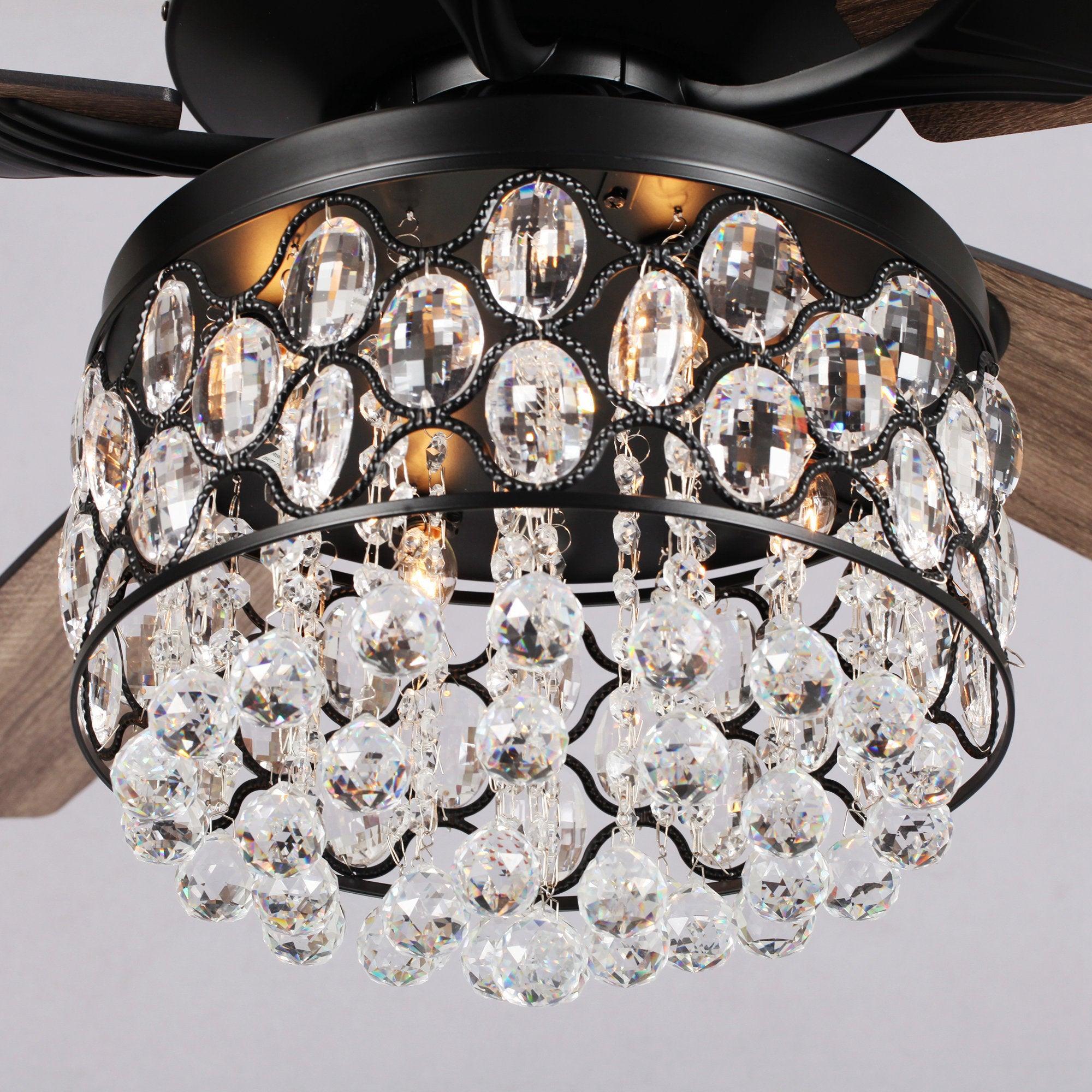 52" Berkshire Modern Downrod Mount Reversible Crystal Ceiling Fan with Lighting and Remote Control - ParrotUncle