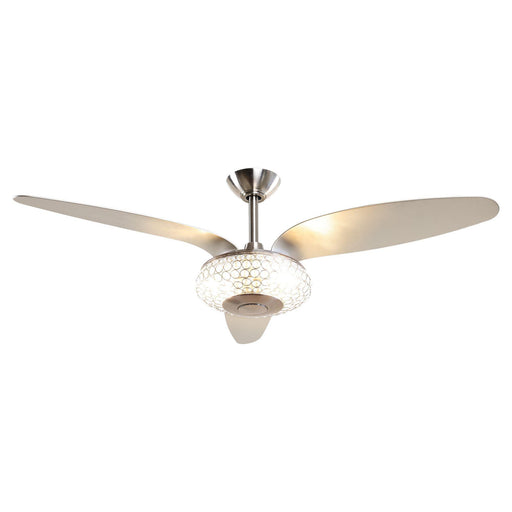 52" Brevoort Modern Brushed Nickel Downrod Mount Crystal Reversible Ceiling Fan with Lighting and Remote Control - ParrotUncle