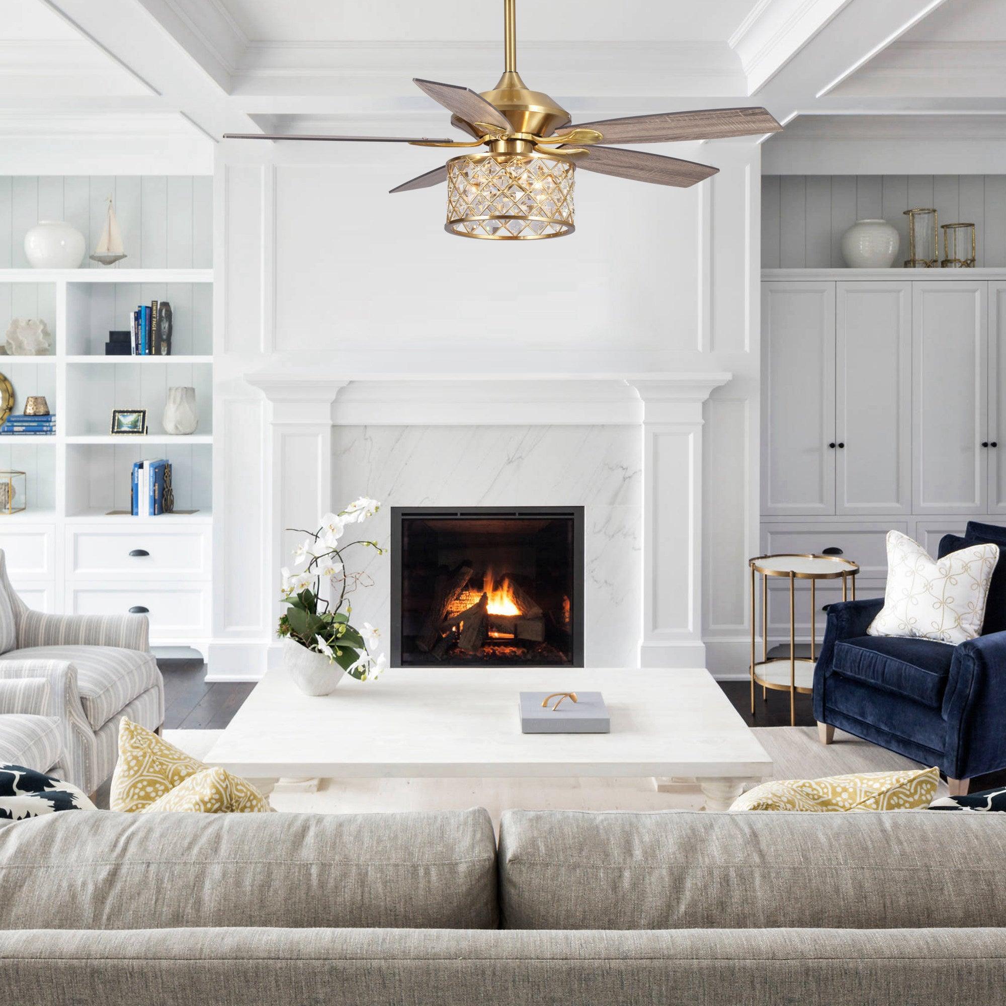 52" Cochin Industrial Downrod Mount Reversible Crystal Ceiling Fan with Lighting and Remote Control - ParrotUncle