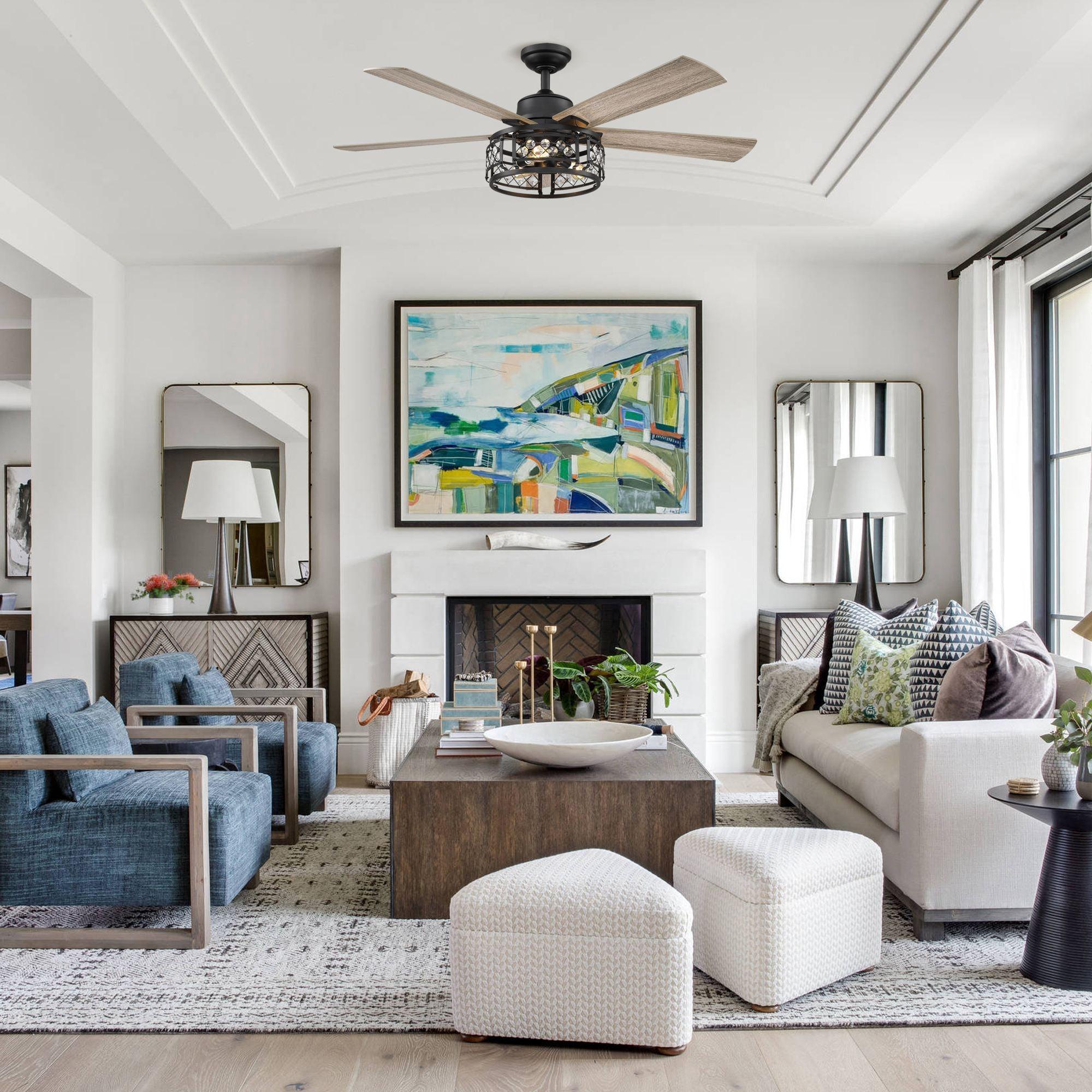 52" Divisadero Farmhouse Downrod Mount Reversible Crystal Ceiling Fan with Lighting and Remote Control - ParrotUncle