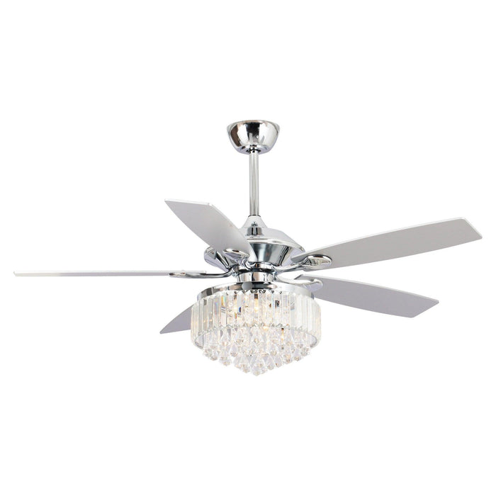 52" Elkton Modern Chrome Downrod Mount Reversible Crystal Ceiling Fan with Lighting and Remote Control - ParrotUncle