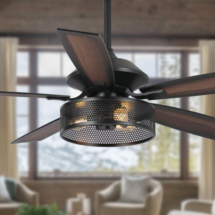52" Emmie Industrial Downrod Mount Reversible Ceiling Fan with Lighting and Remote Control - ParrotUncle