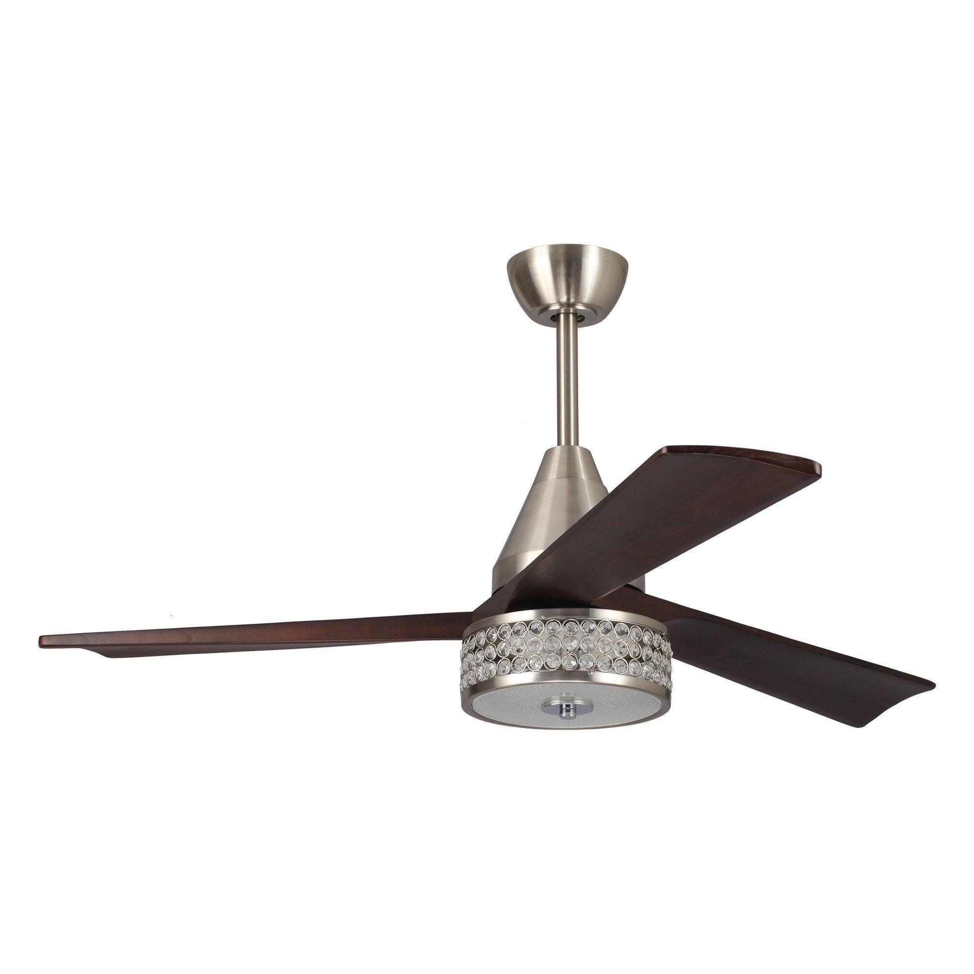 52" Farmhouse Satin Nickel Downrod Mount Reversible Crystal Ceiling Fan with Lighting and Remote Control - ParrotUncle