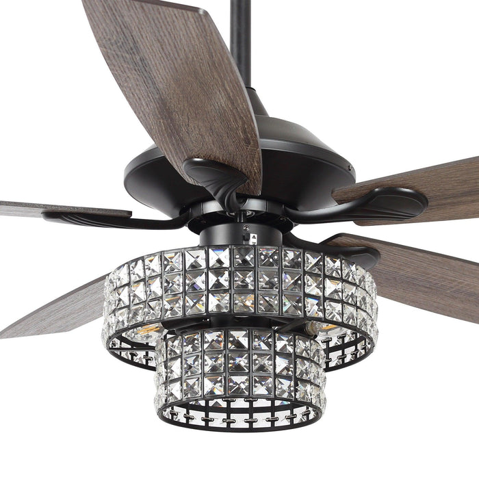 52" Howell Modern Downrod Mount Reversible Crystal Ceiling Fan with Lighting and Remote Control - ParrotUncle