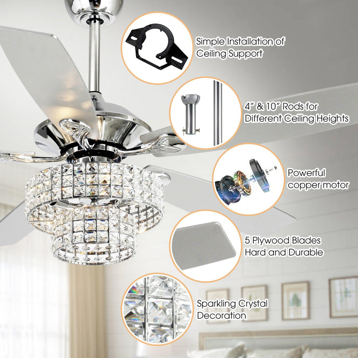 52 Howell Modern Downrod Mount Reversible Crystal Ceiling Fan With Lighting And Remote Control Parrotuncle