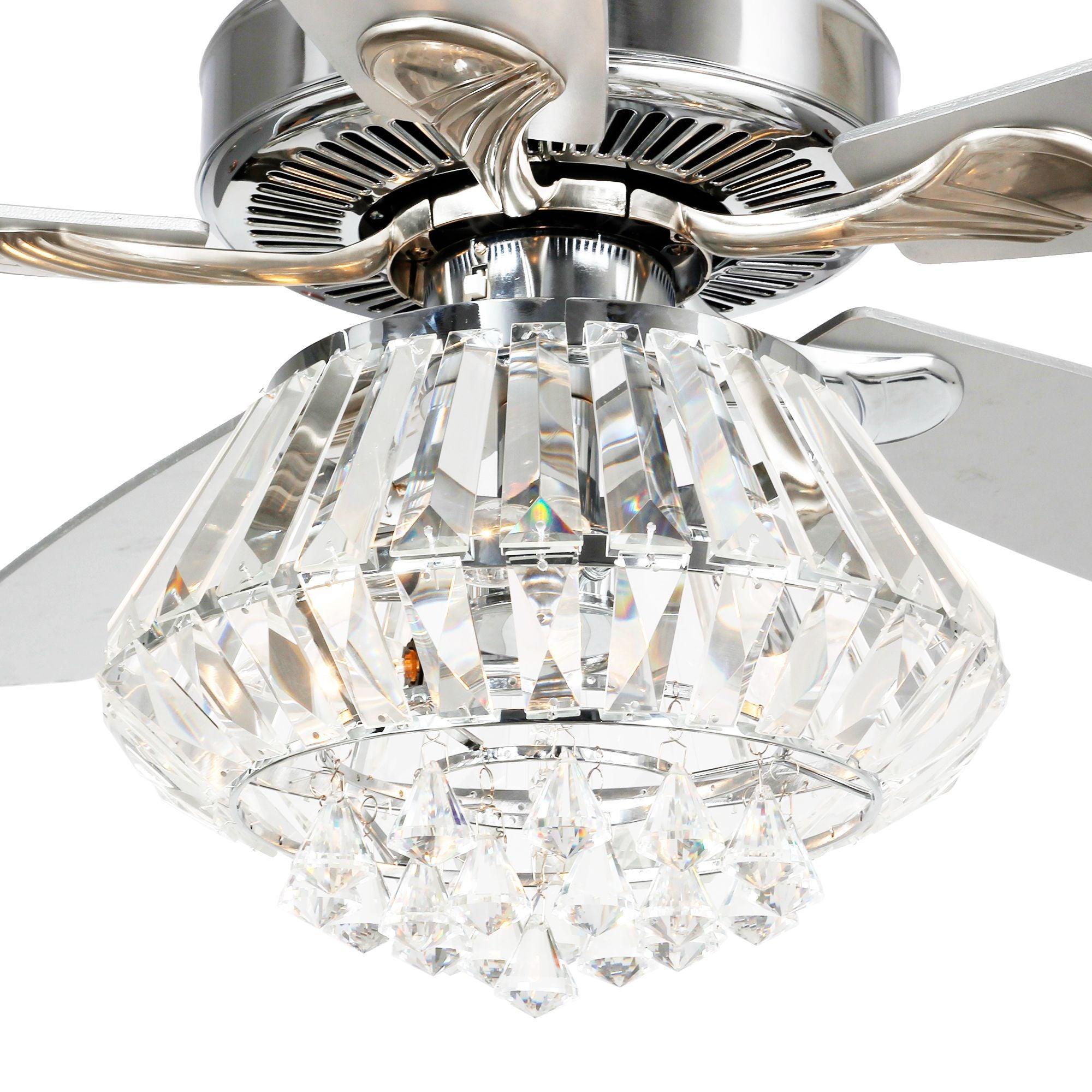 52" Kerala Modern Chrome Downrod Mount Reversible Crystal Ceiling Fan with Lighting and Remote Control - ParrotUncle